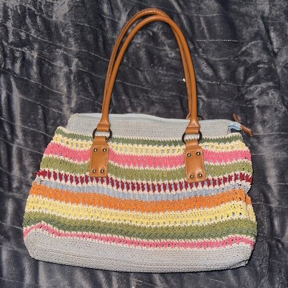 Unique Multicolor Straw Striped Rainbow Crochet Tote Bag - Picture 3 of 6